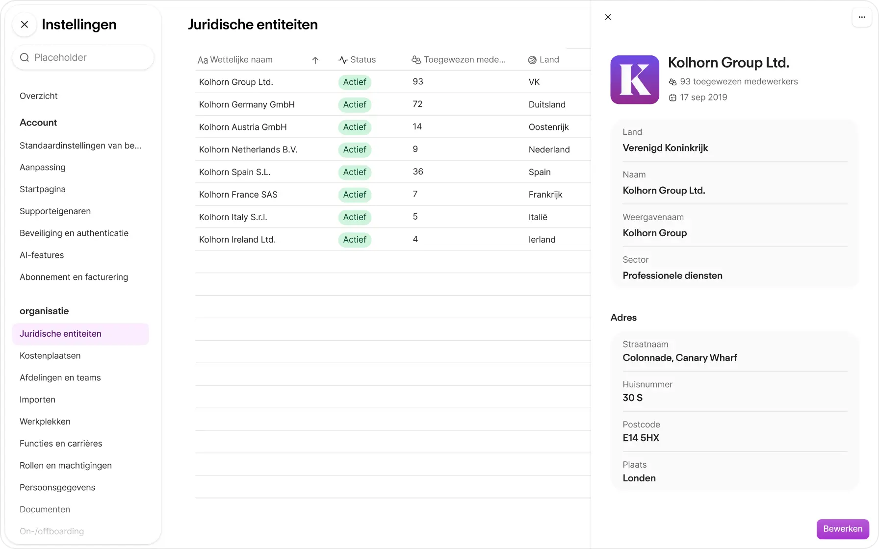 Enterprise & multi-entity (1000+ medewerkers) product screenshot